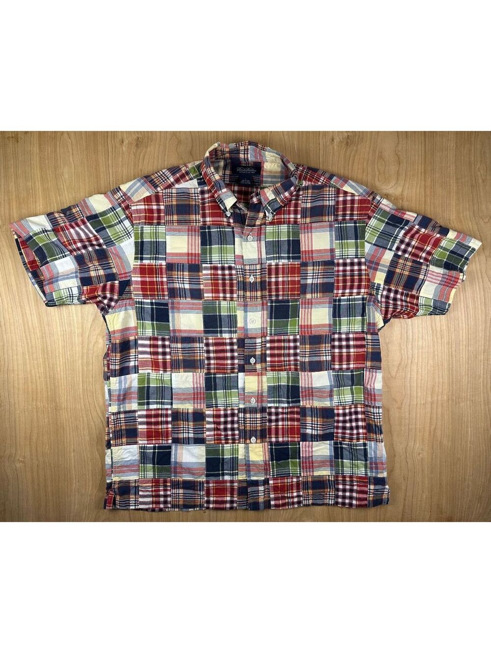 Vintage Madras Brooks Brothers button up shirt Patchwork large short sleeve